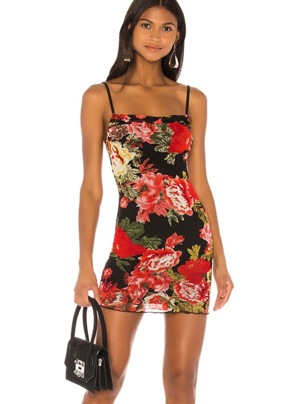Superdown Marnie Mesh Mini Dress Black Red Floral Size Medium - Picture 2 of 7